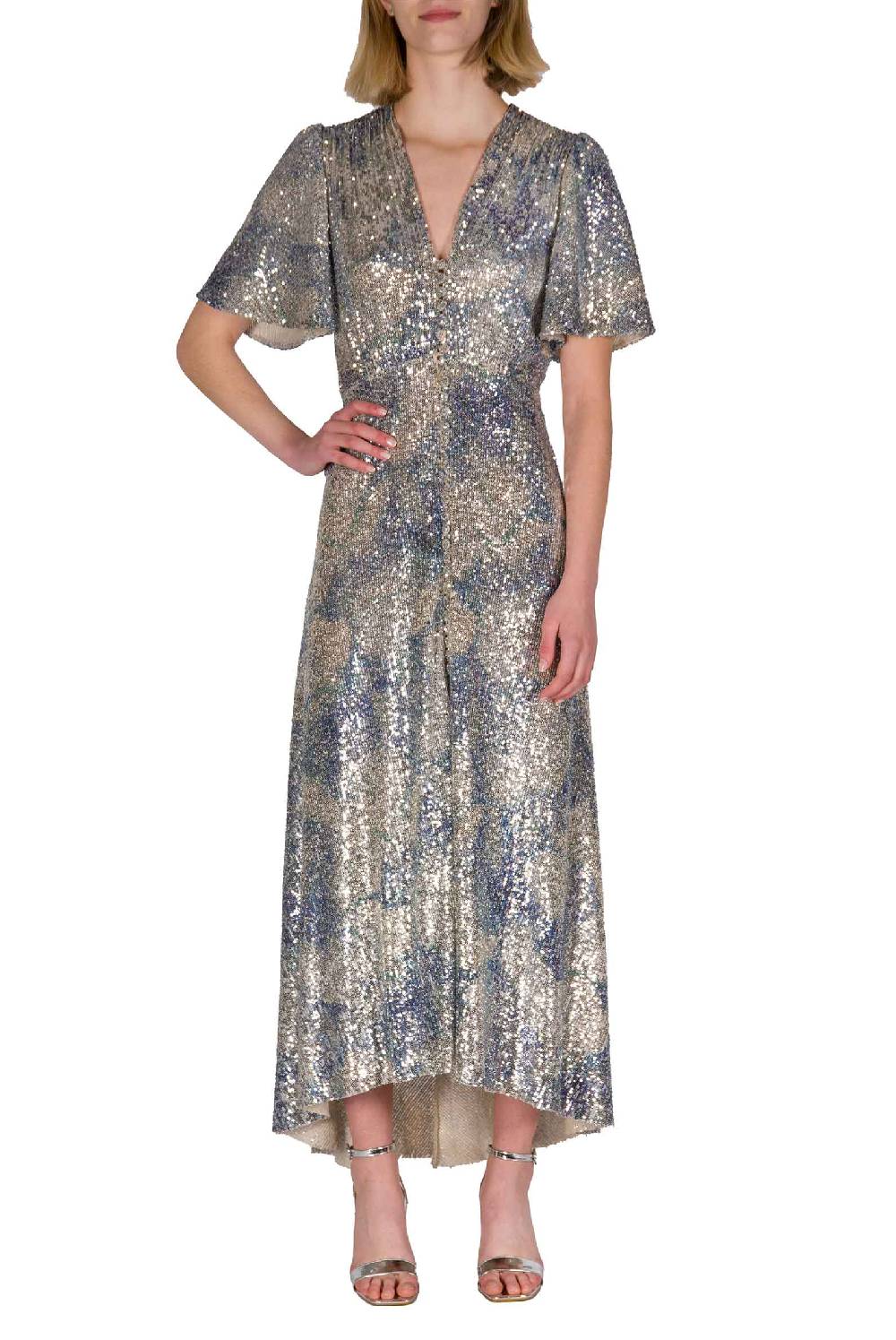 Luisa Beccaria Abito Bottoncino Con Paillettes Marmorizzate