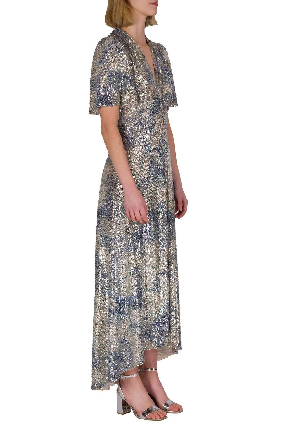 Luisa Beccaria Abito Bottoncino Con Paillettes Marmorizzate