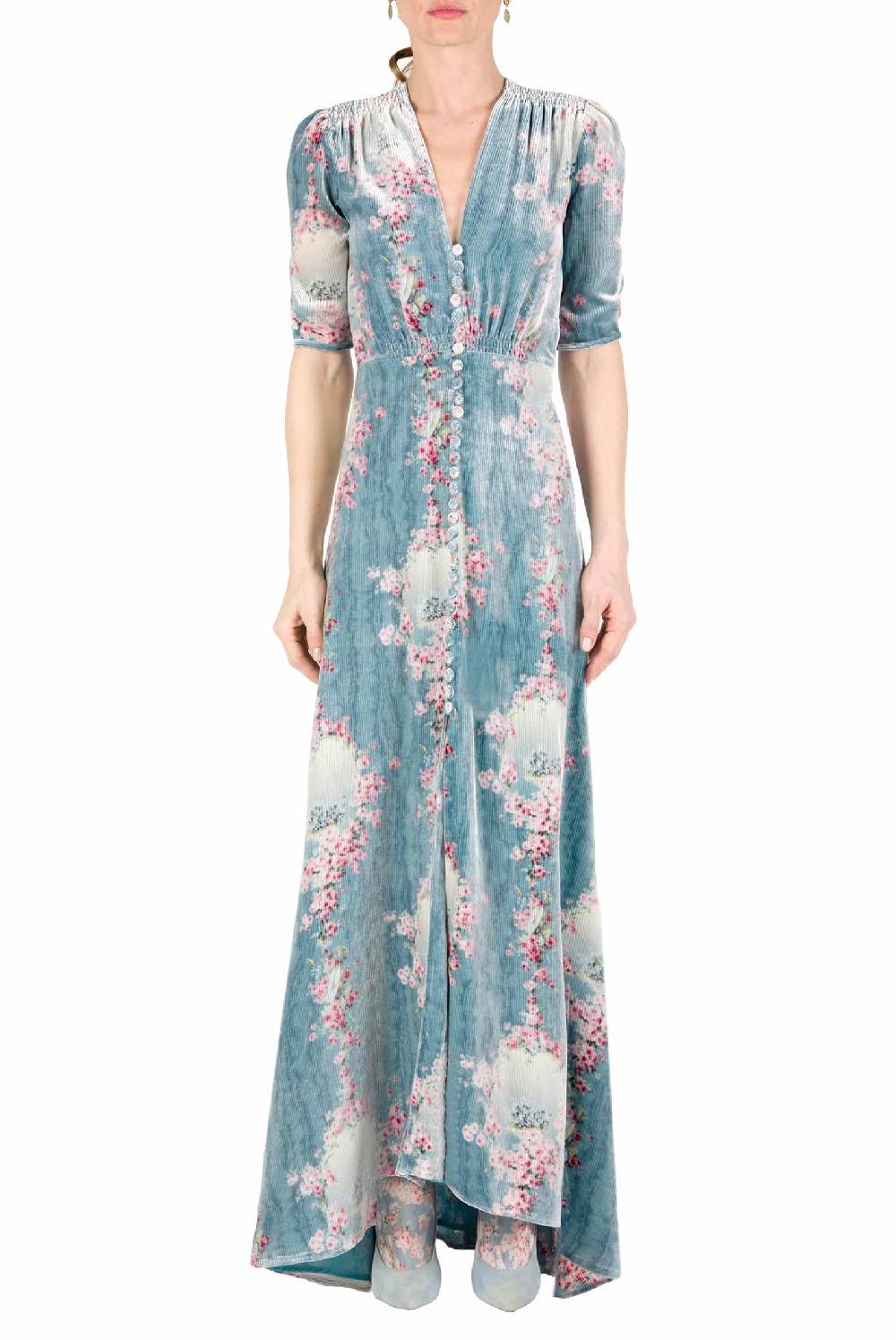 Luisa Beccaria Abito Bottoncino Devorè Cerchio Di Rose