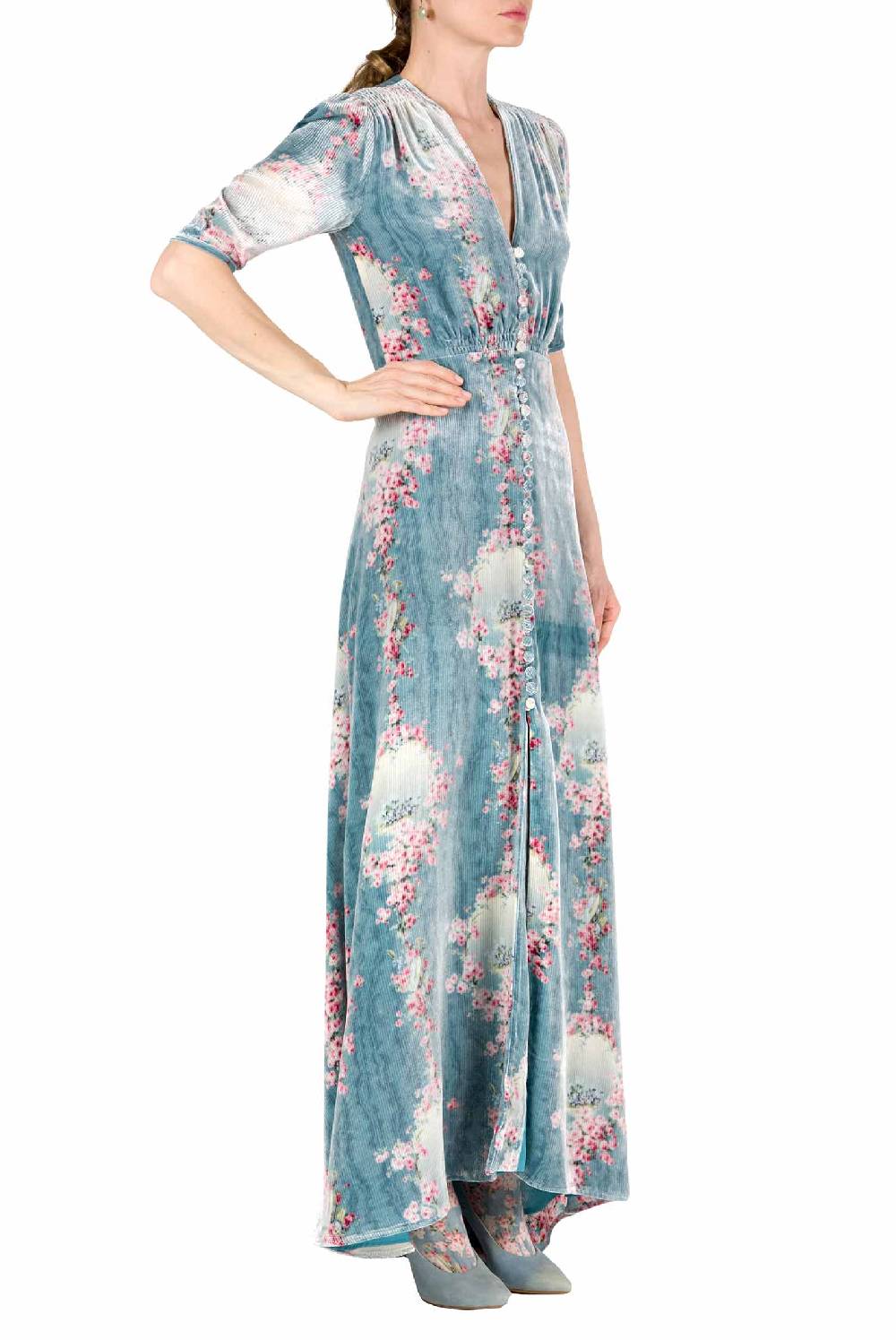 Luisa Beccaria Abito Bottoncino Devorè Cerchio Di Rose