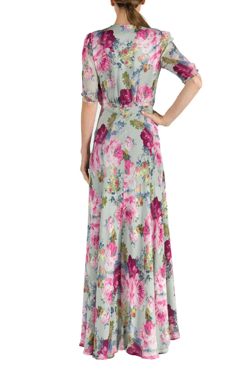 Luisa Beccaria Abito Bottoncino In Crepe Stampa Floreale Rose