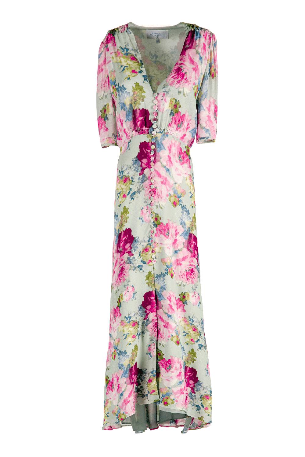 Luisa Beccaria Abito Bottoncino in Crepe Stampa Floreale Rose