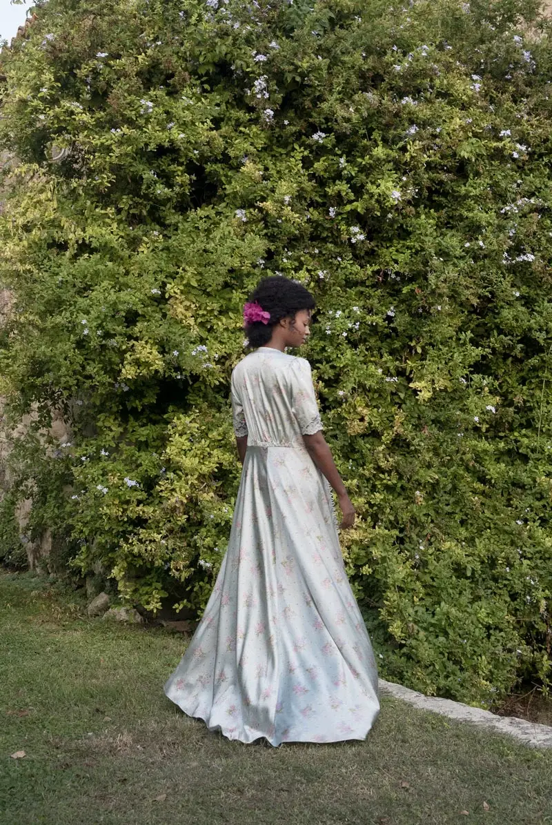 Luisa Beccaria Abito Bottoncino In Raso Di Seta Stampato