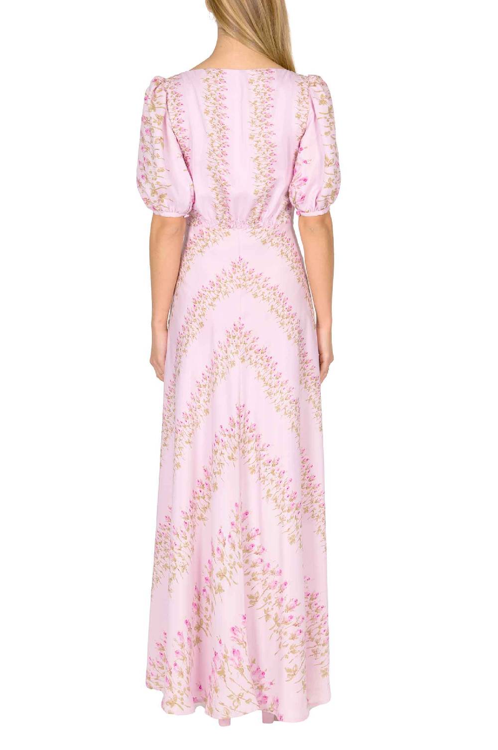 Luisa Beccaria Abito Bottoncino In Seta A Righe Fiorite