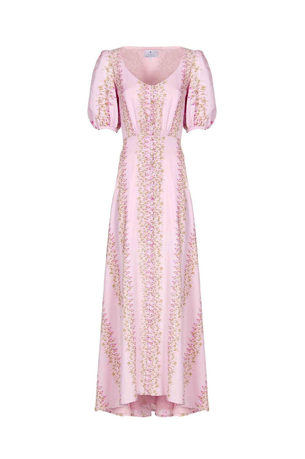 Luisa Beccaria Abito Bottoncino in Seta a Righe Fiorite