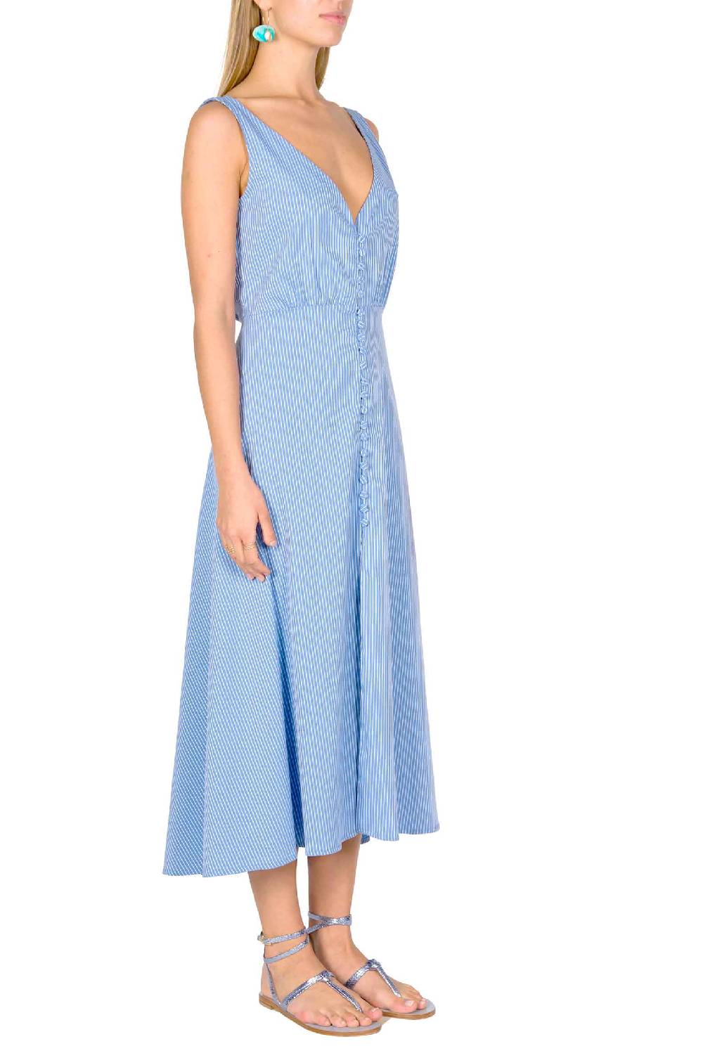 Luisa Beccaria Abito Bottoncino Senza Maniche A Righe