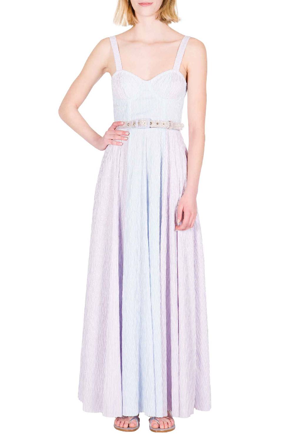 Luisa Beccaria Abito Bustier In Cotone Con Spalline A Righe Bicolori