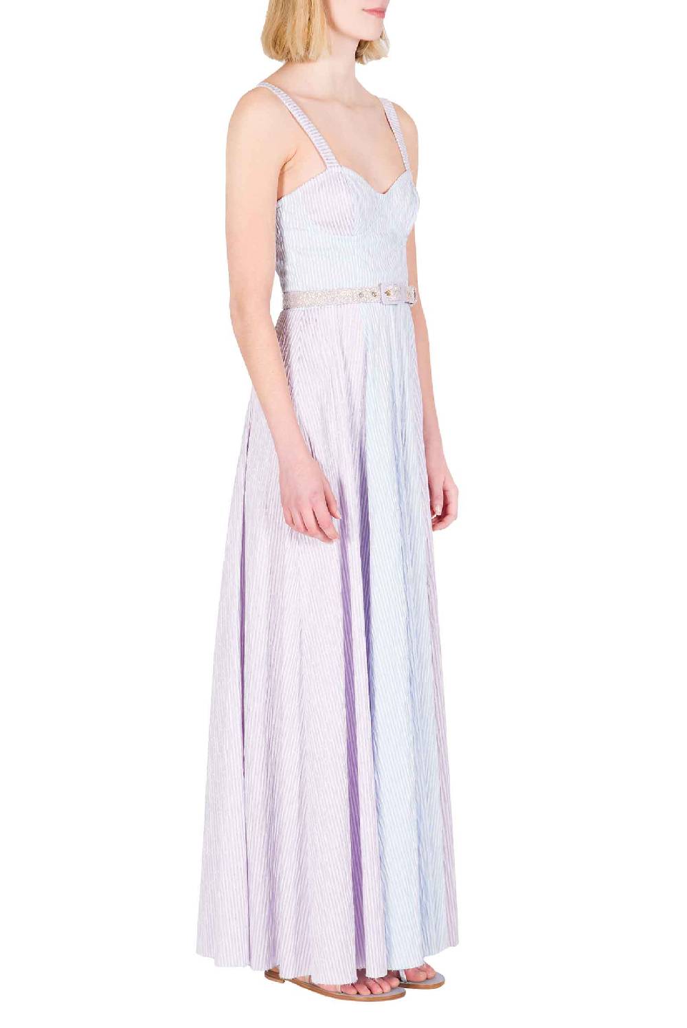 Luisa Beccaria Abito Bustier In Cotone Con Spalline A Righe Bicolori