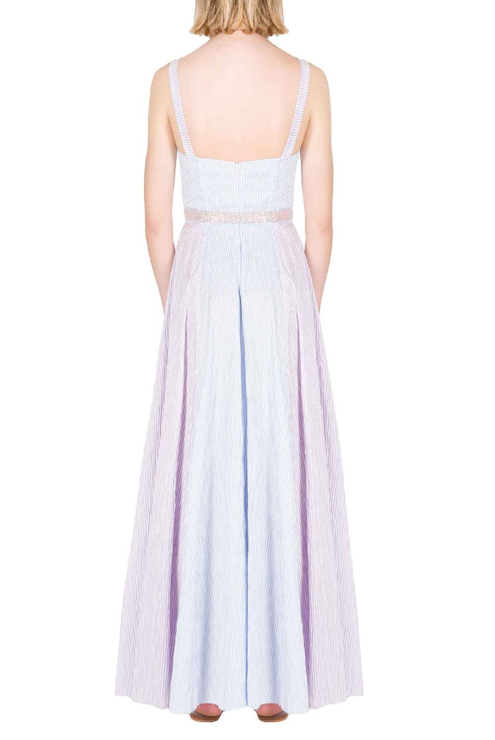 Luisa Beccaria Abito Bustier In Cotone Con Spalline A Righe Bicolori