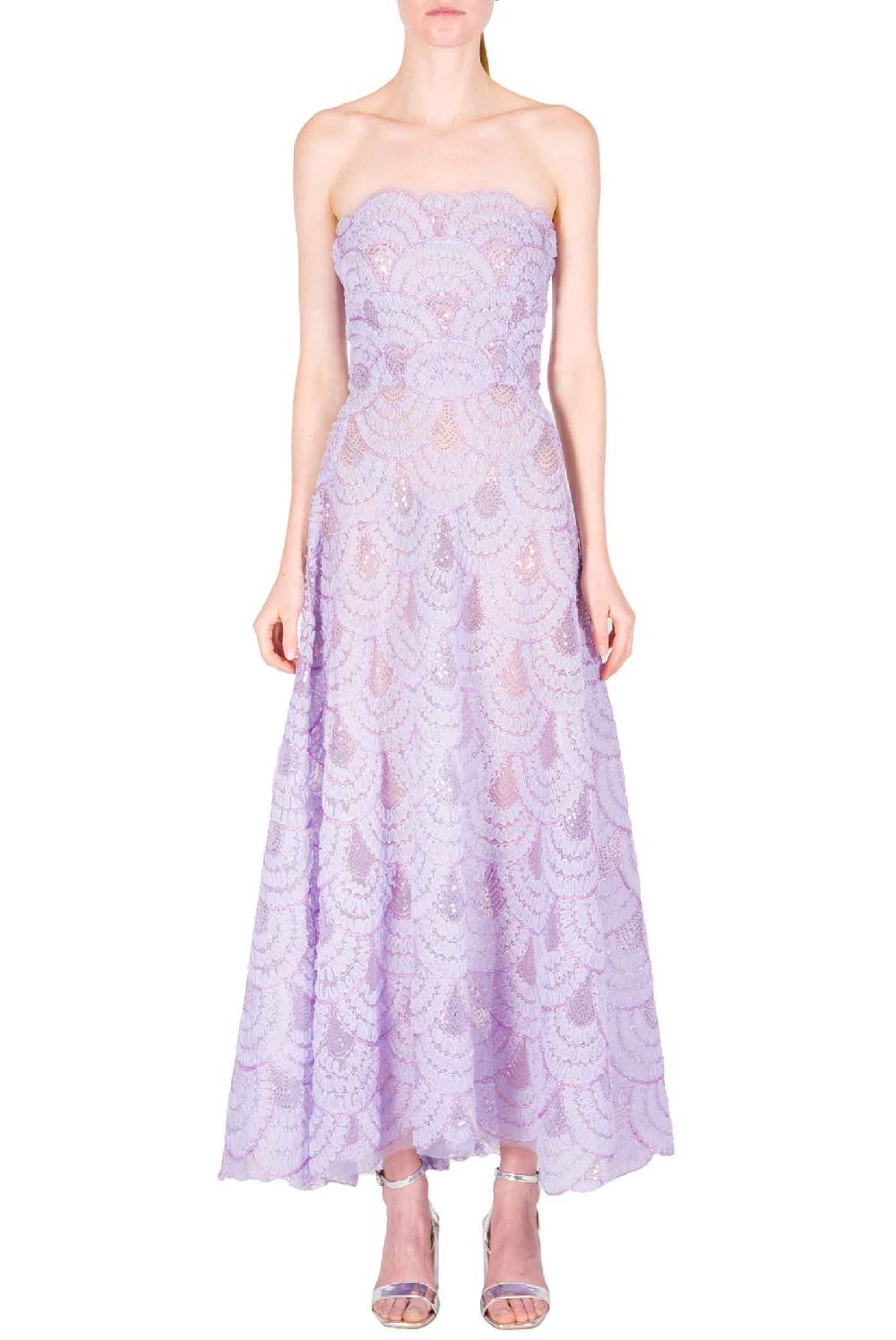 Luisa Beccaria Abito Bustier Midi In Tulle Con Paillettes