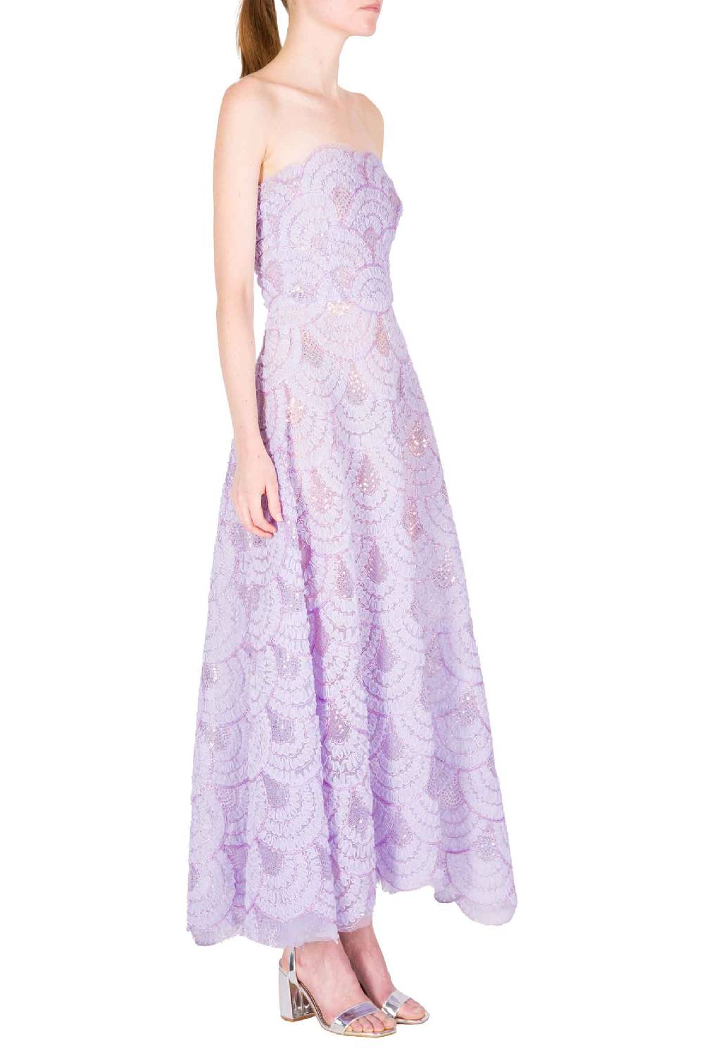 Luisa Beccaria Abito Bustier Midi In Tulle Con Paillettes