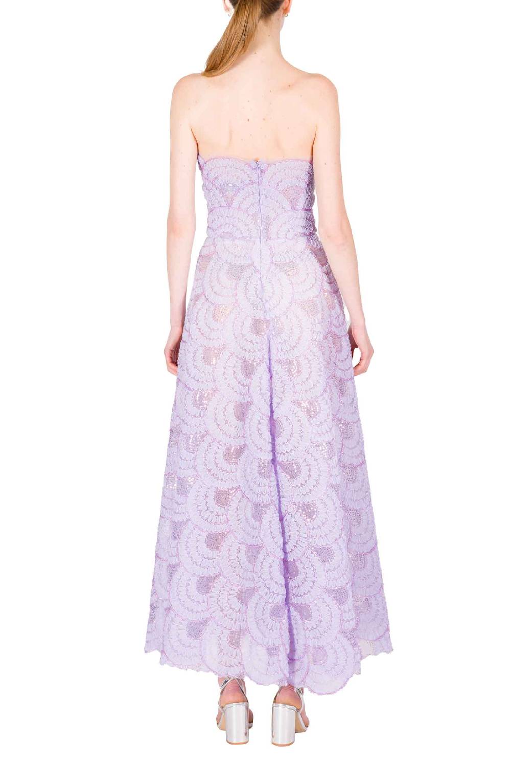 Luisa Beccaria Abito Bustier Midi In Tulle Con Paillettes