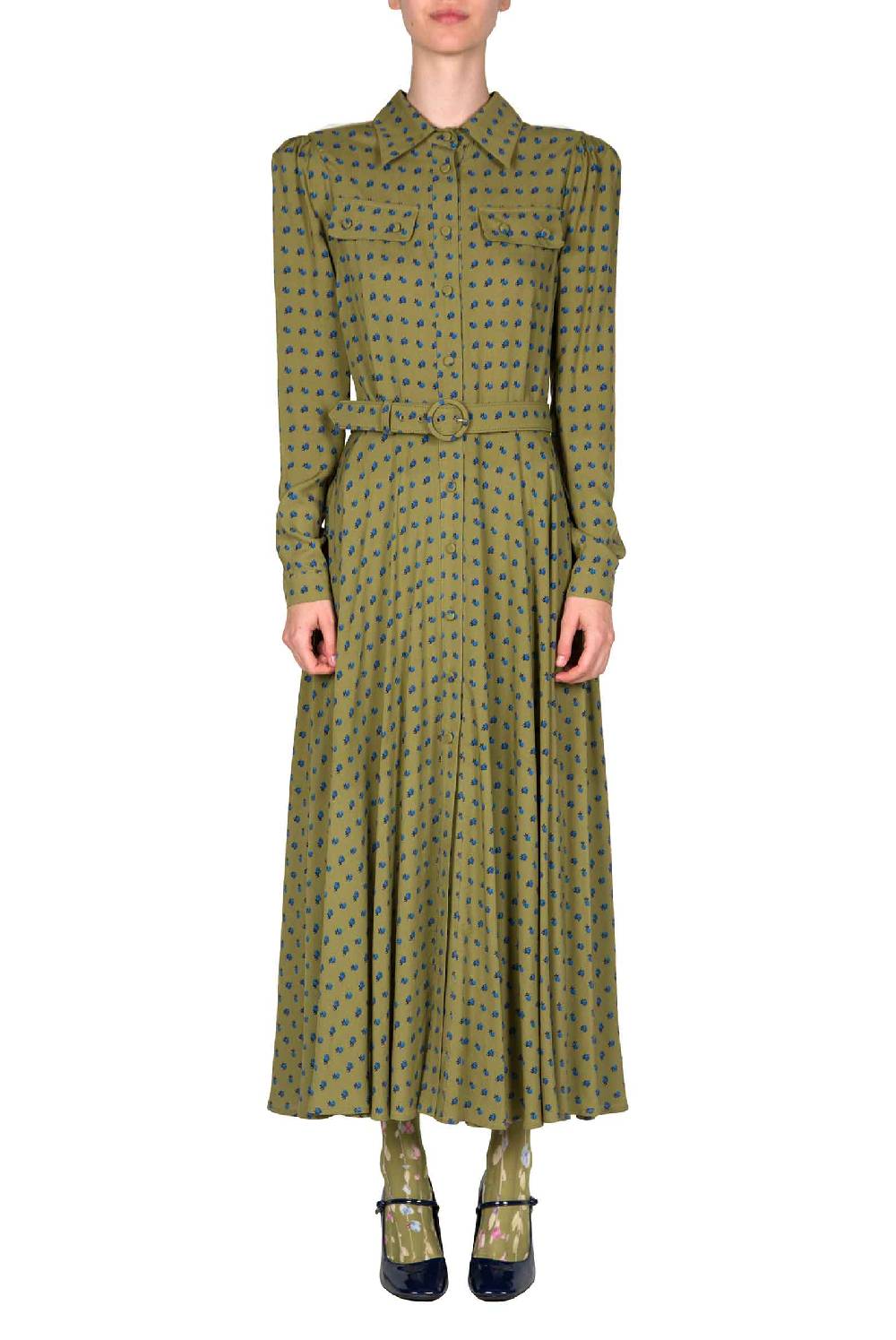 Luisa Beccaria Abito Chemisier Con Stampa Boccioli Vintage