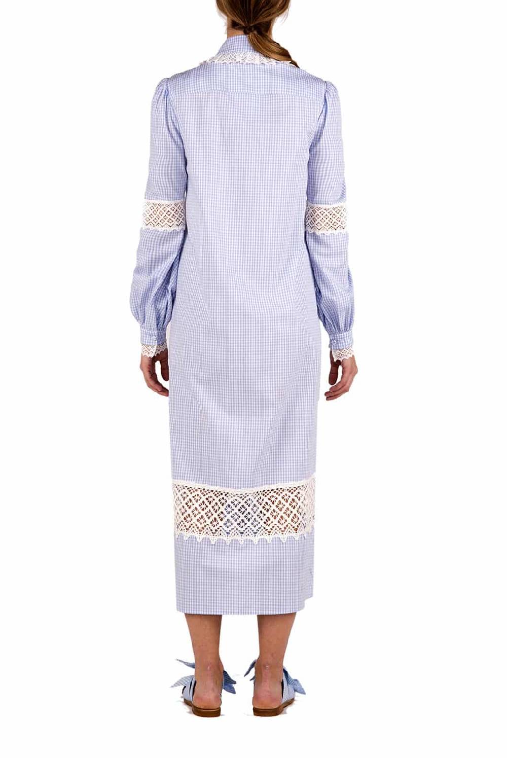 Luisa Beccaria Abito Chemisier In Cotone A Quadretti Con Pizzo