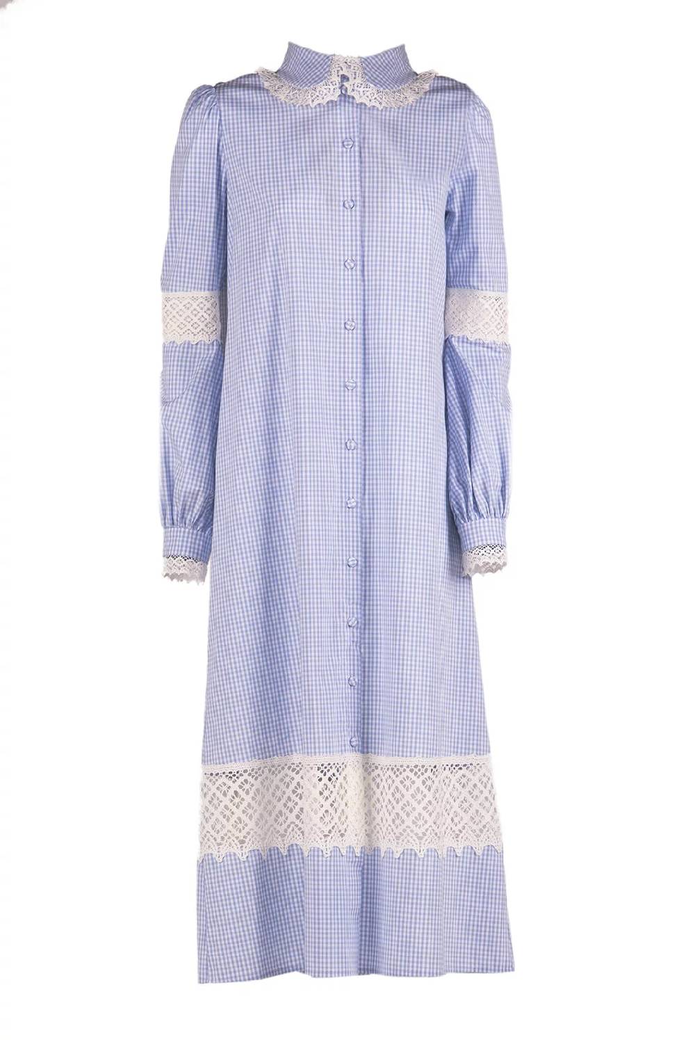 Luisa Beccaria Abito chemisier in cotone a quadretti con pizzo