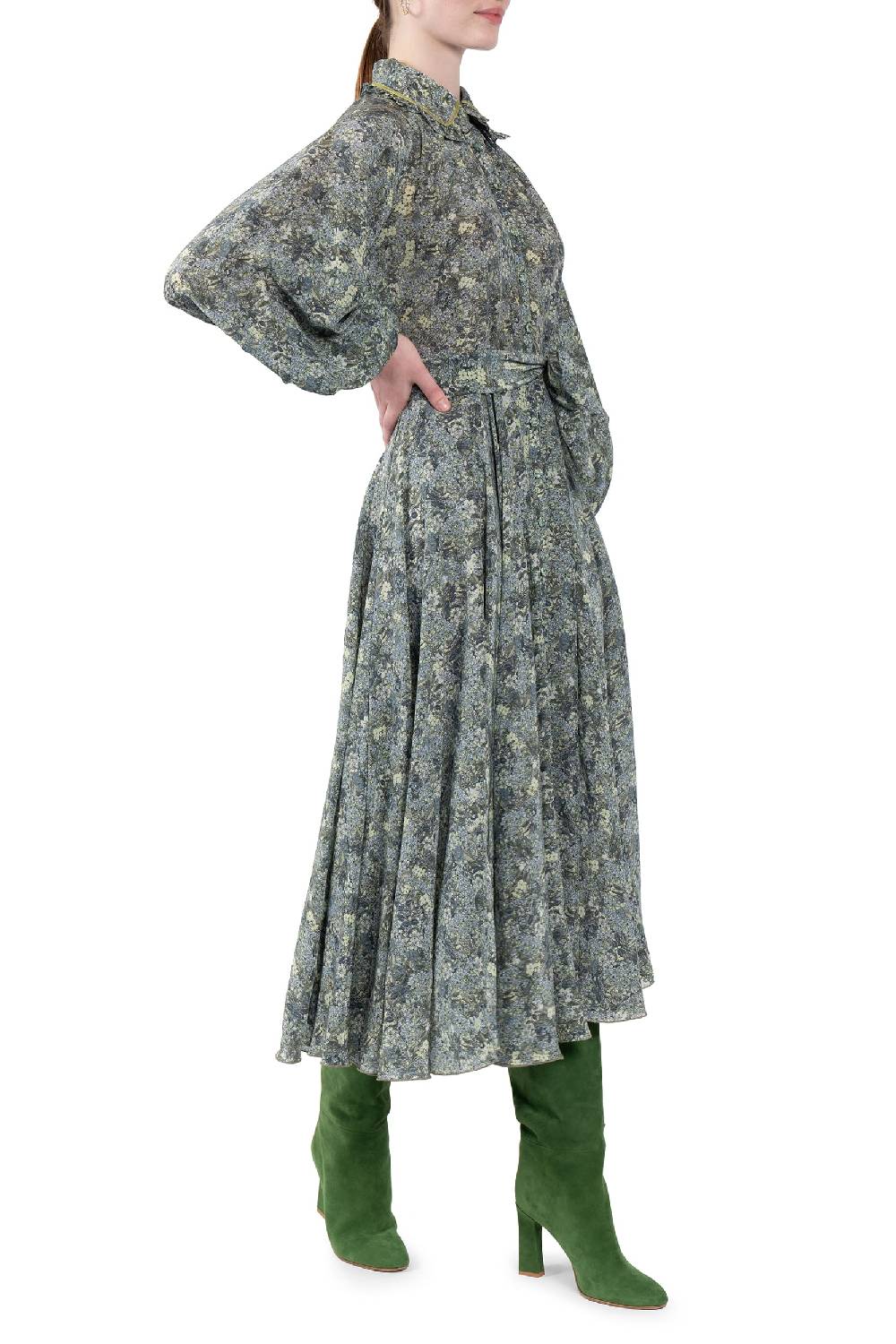 Luisa Beccaria Abito Chemisier In Crepe De Chine A Micro Fiori