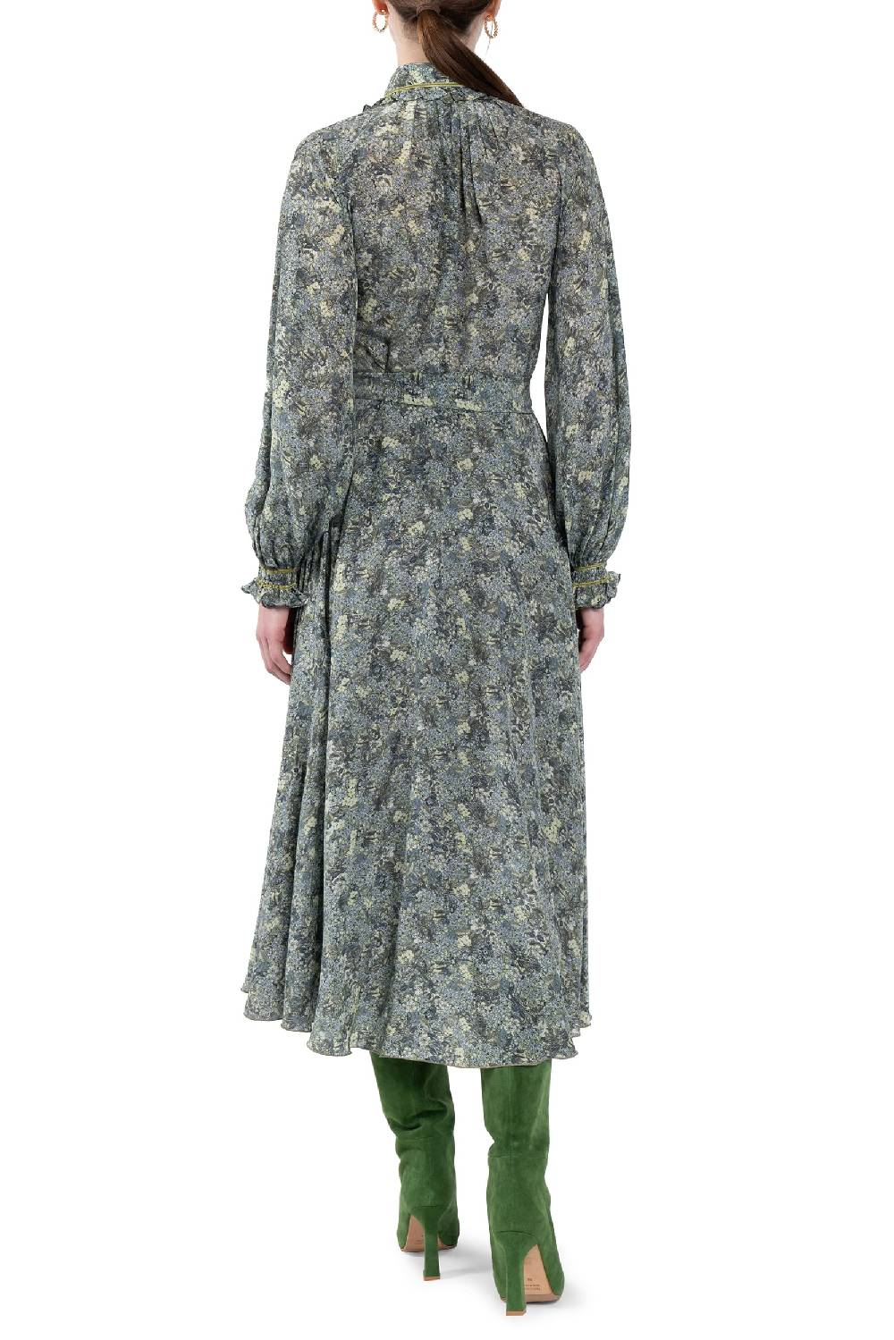 Luisa Beccaria Abito Chemisier In Crepe De Chine A Micro Fiori