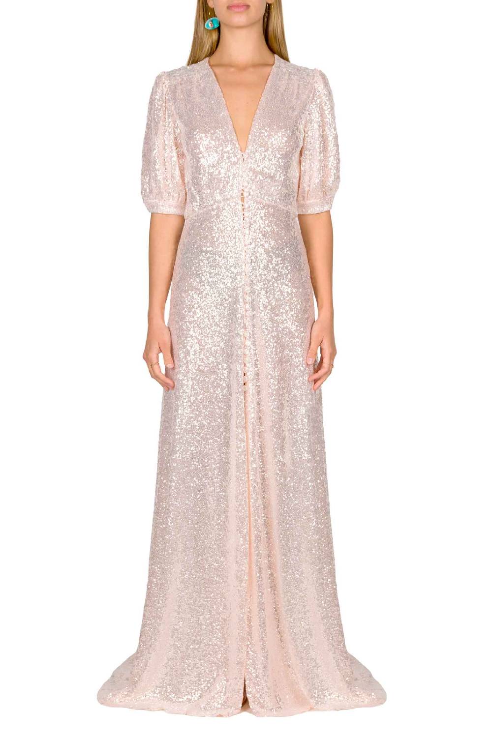 Luisa Beccaria Abito Con Bottoni In Paillettes Rosa