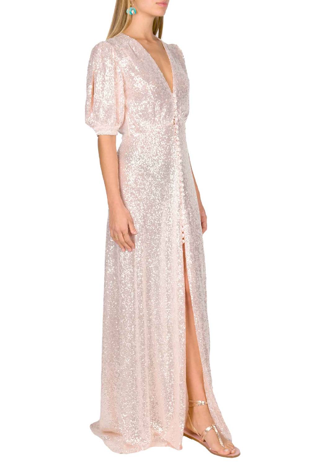 Luisa Beccaria Abito Con Bottoni In Paillettes Rosa