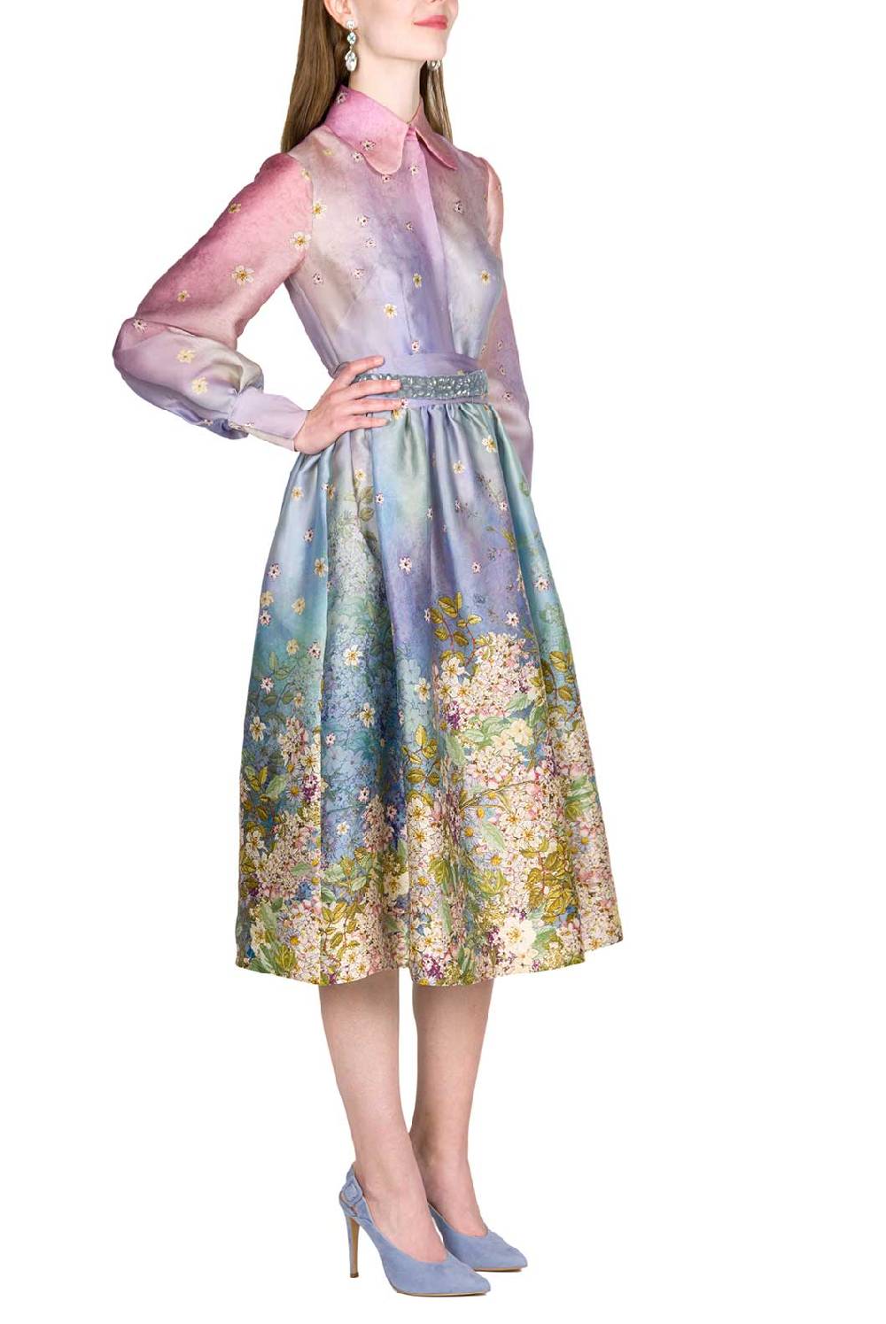 Luisa Beccaria Abito Con Fiocco In Organza Di Seta Con Stampa Floreale