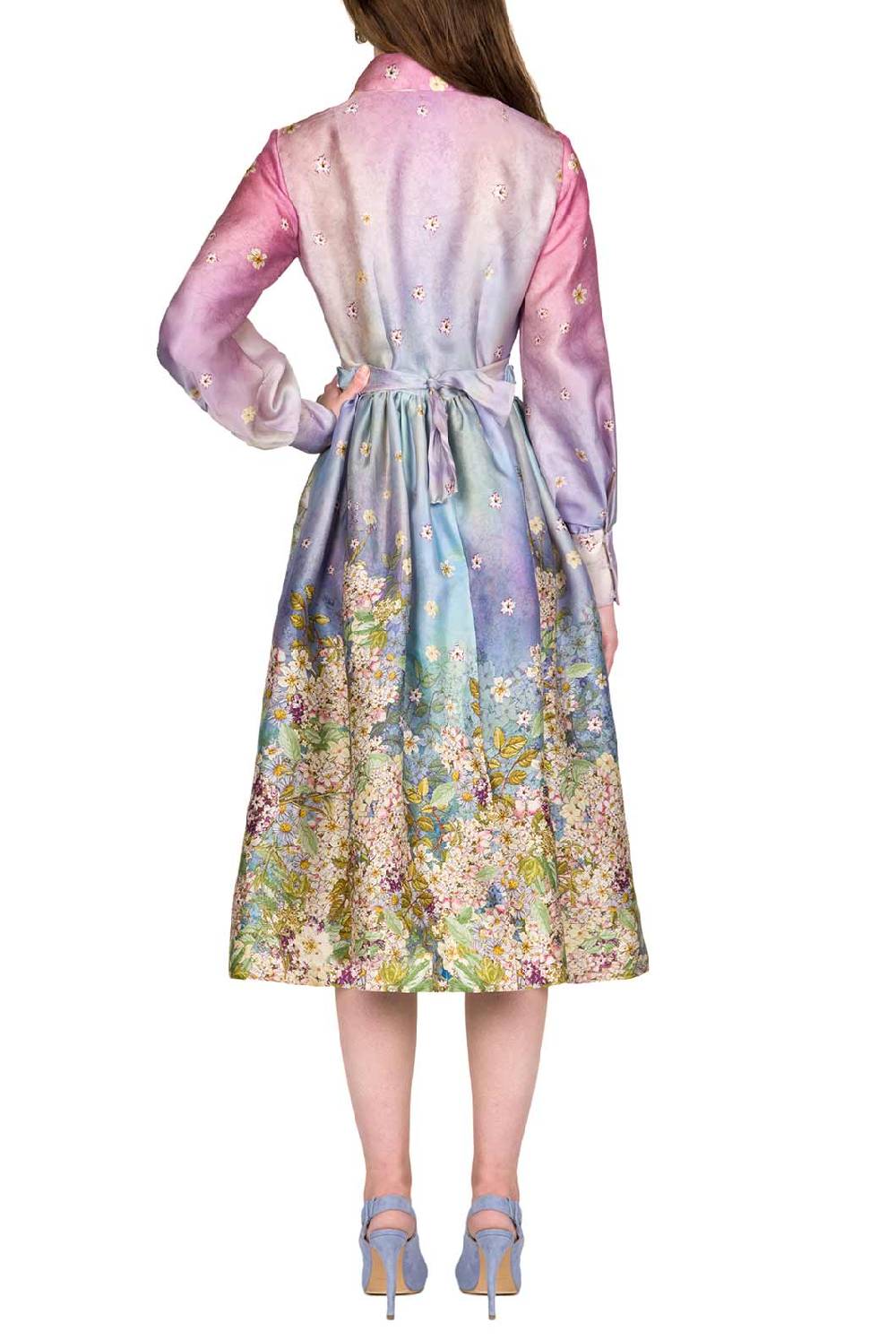 Luisa Beccaria Abito Con Fiocco In Organza Di Seta Con Stampa Floreale