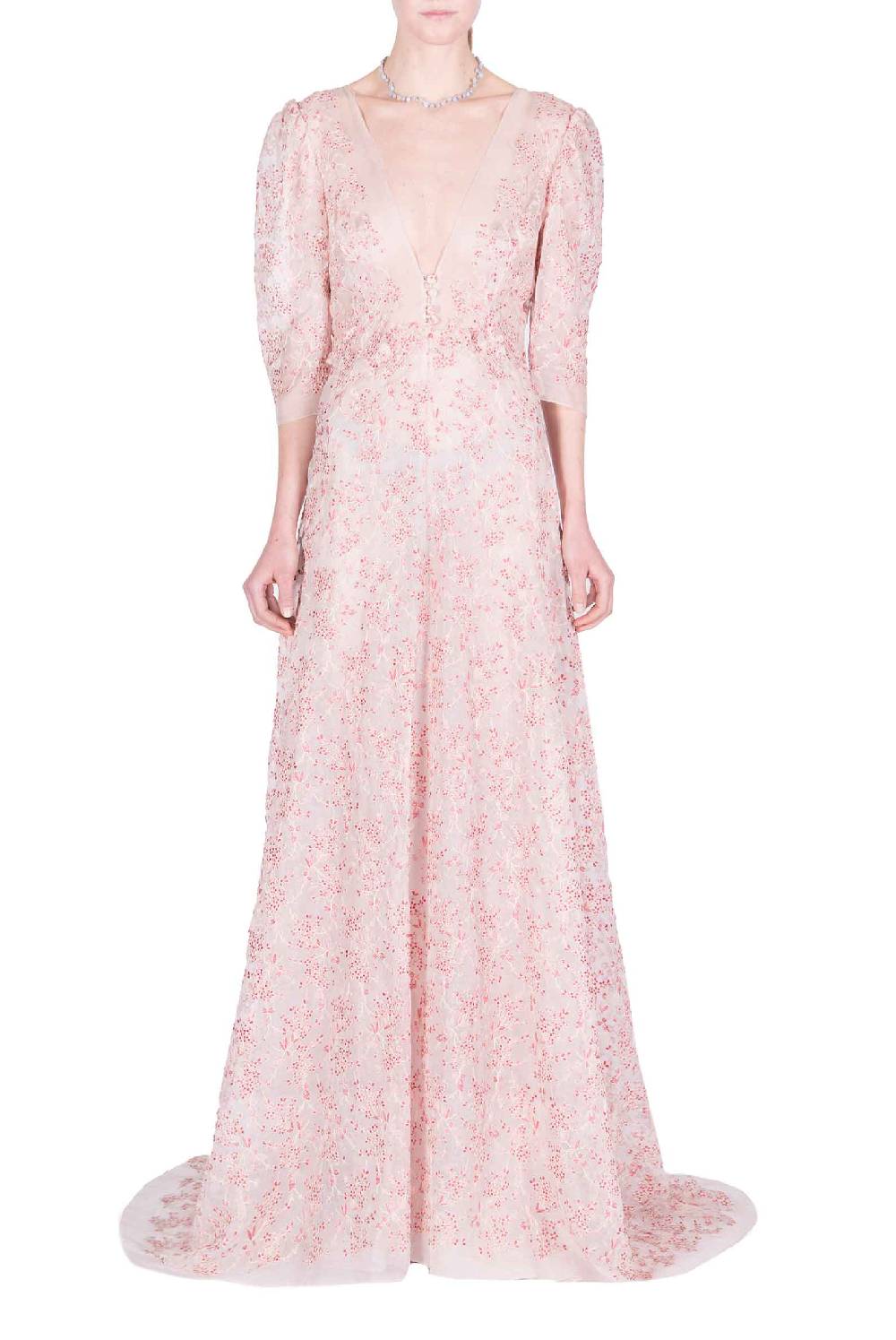 Luisa Beccaria Abito Con Scollo A V Ricamato Floreale