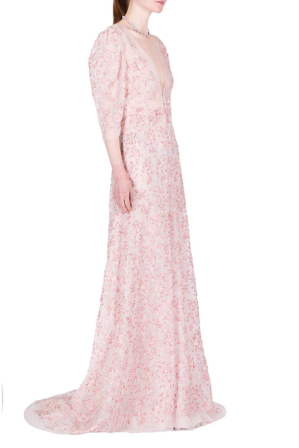 Luisa Beccaria Abito Con Scollo A V Ricamato Floreale