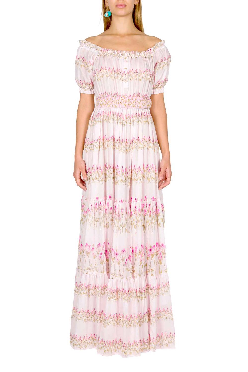 Luisa Beccaria Abito Con Spalle Scoperte A Righe Fiorite