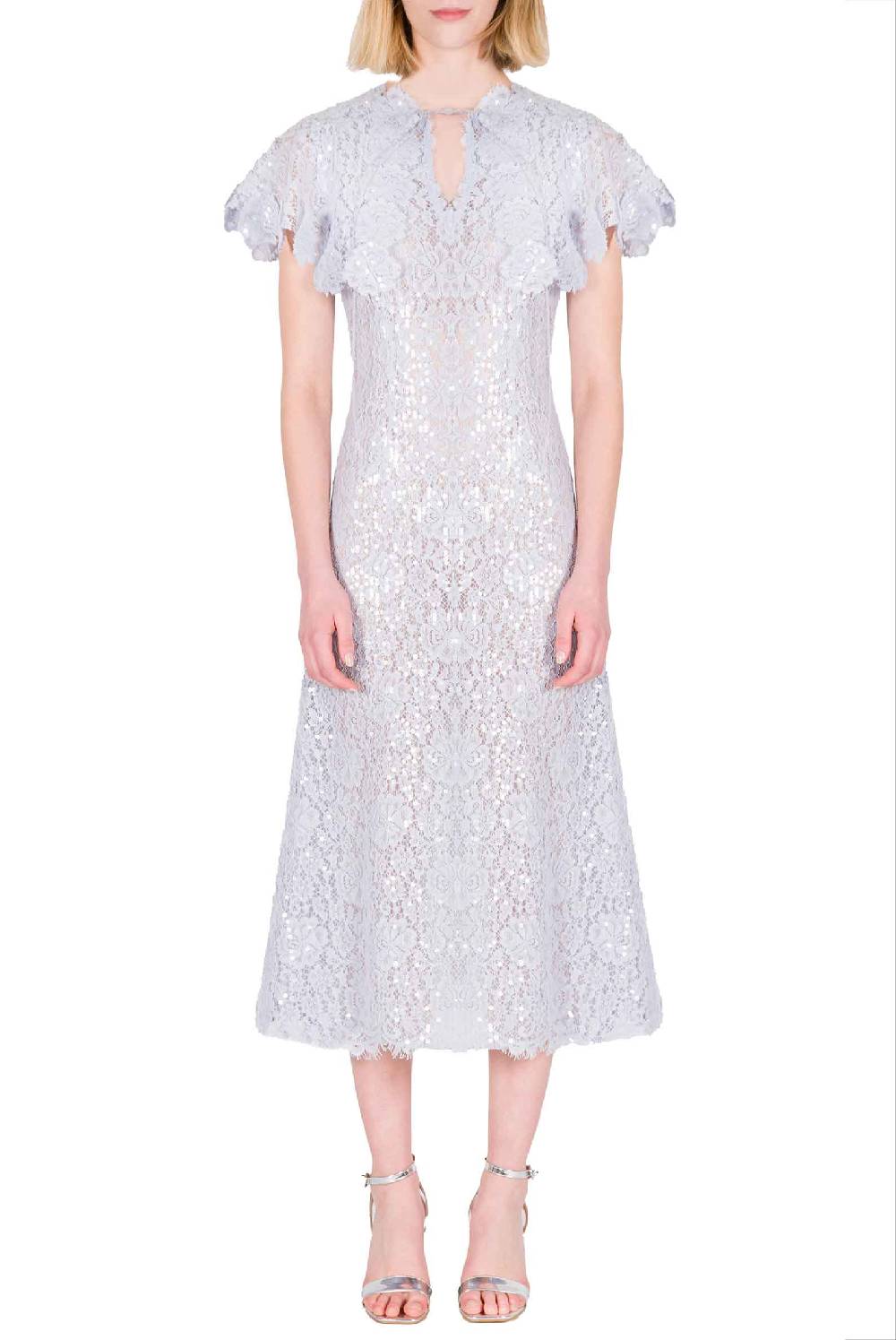 Luisa Beccaria Abito Corto A Mantella In Pizzo Con Paillettes