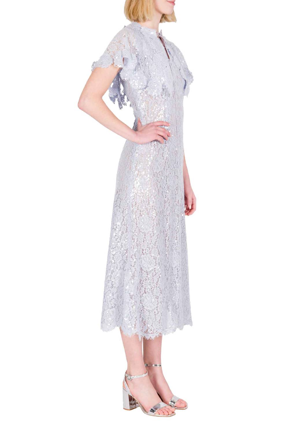 Luisa Beccaria Abito Corto A Mantella In Pizzo Con Paillettes