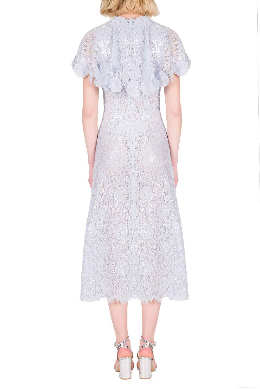 Luisa Beccaria Abito Corto A Mantella In Pizzo Con Paillettes