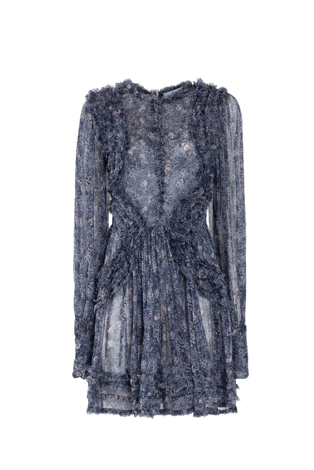 Luisa Beccaria Abito corto in chiffon con frange e micro fiori