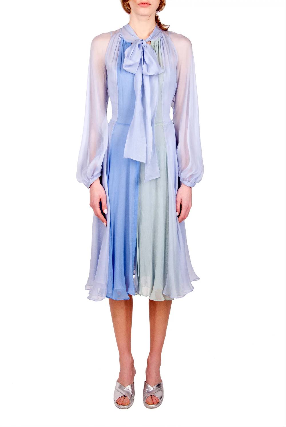 Luisa Beccaria Abito Corto In Chiffon Tricolore Con Fiocco