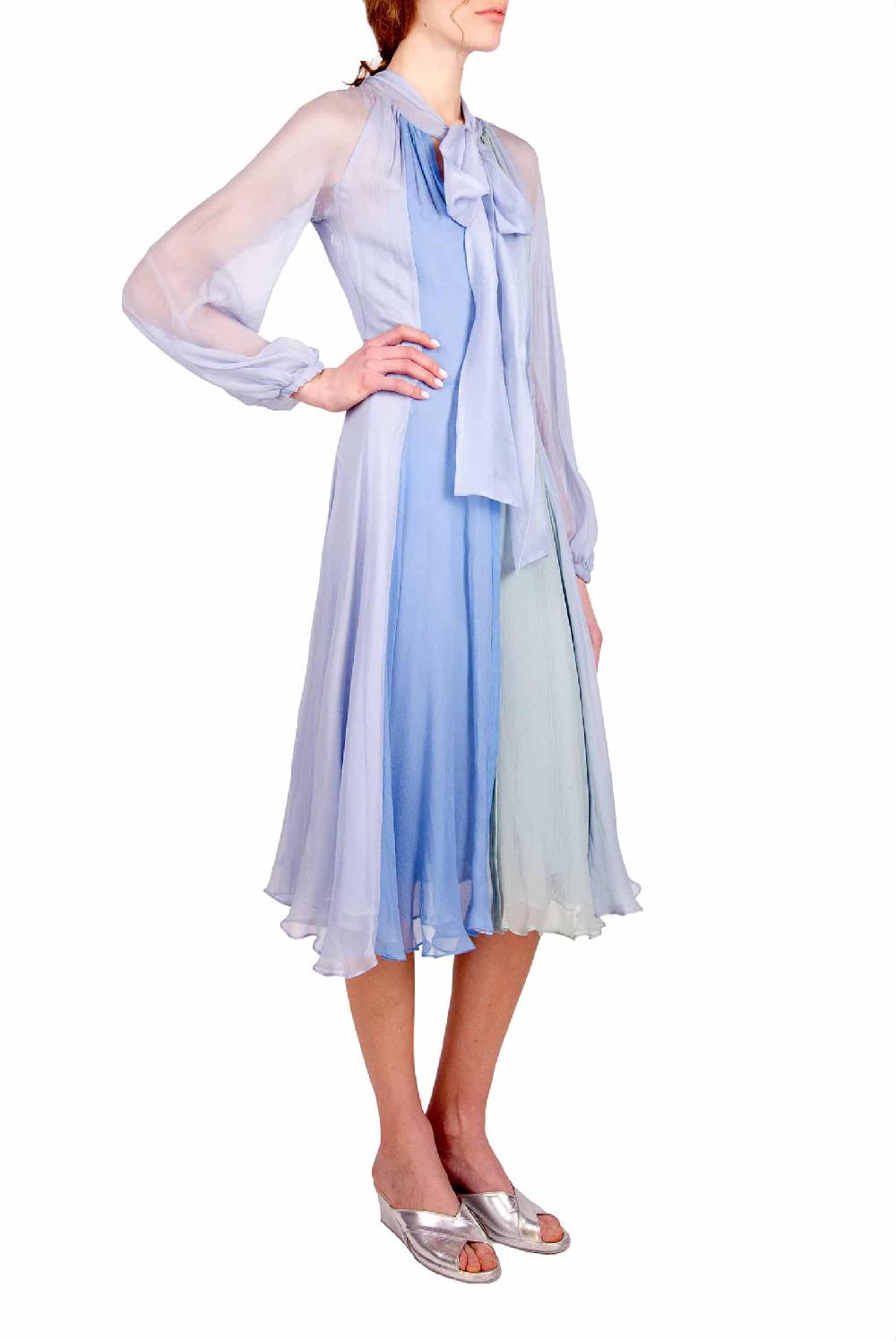 Luisa Beccaria Abito Corto In Chiffon Tricolore Con Fiocco