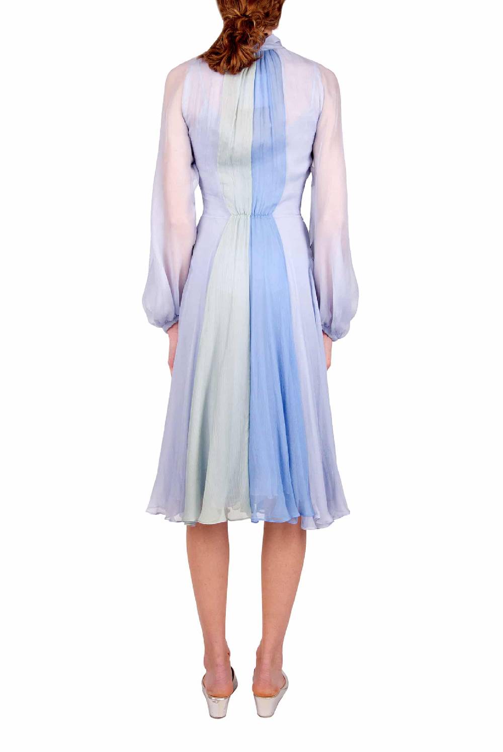 Luisa Beccaria Abito Corto In Chiffon Tricolore Con Fiocco