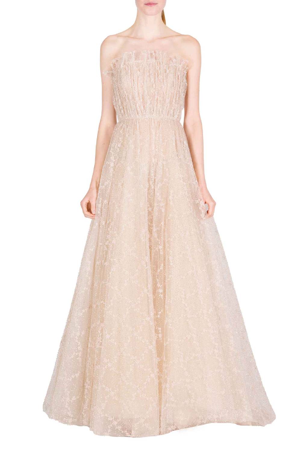 Luisa Beccaria Abito Da Sera Con Mantello In Tulle Lucido Ricamato