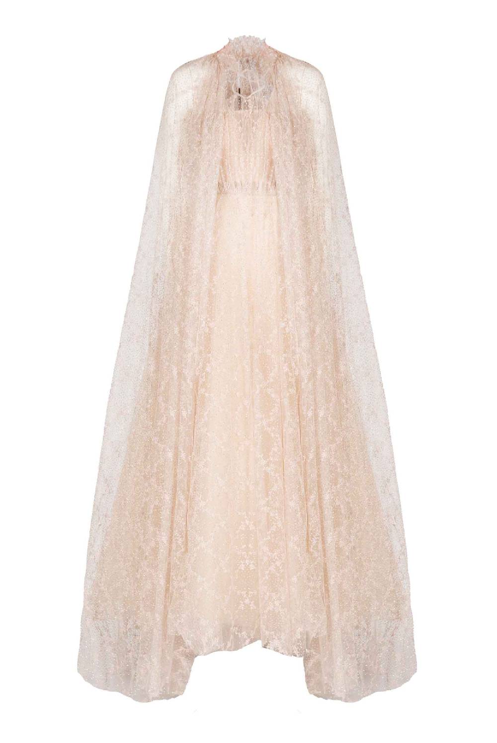 Luisa Beccaria Abito da sera con mantello in tulle lucido ricamato
