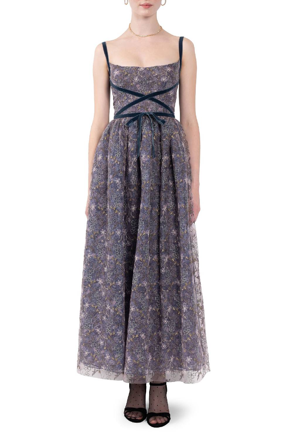 Luisa Beccaria Abito Da Sera Con Tulle Floreale Ricamato