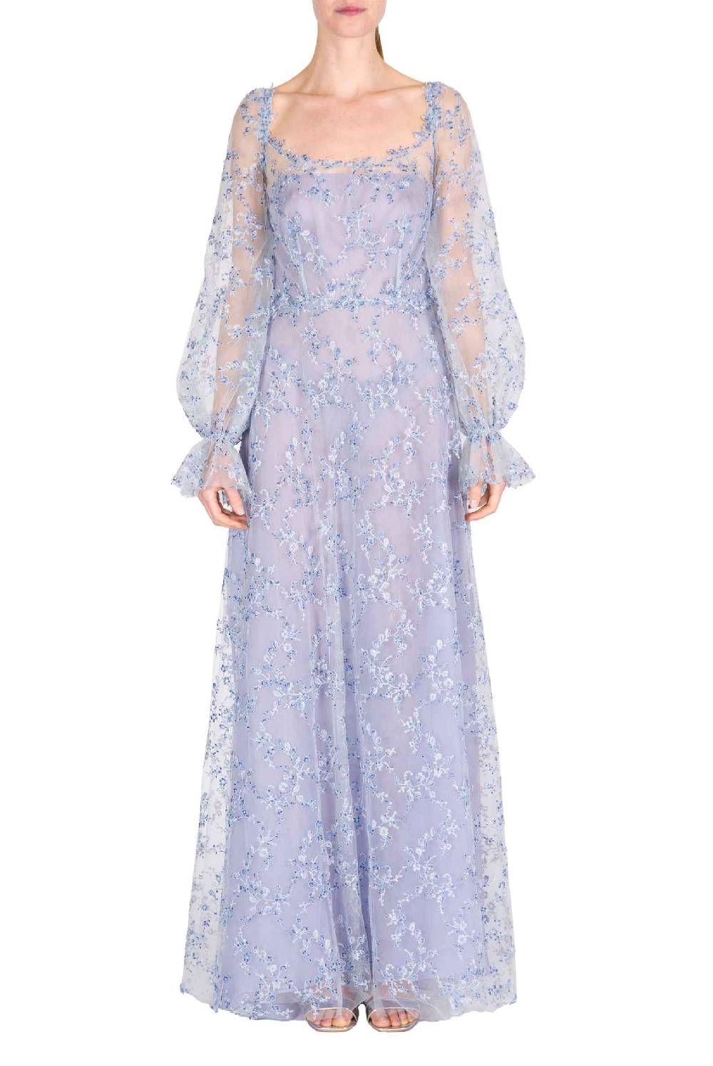 Luisa Beccaria Abito Da Sera In Tulle Blu Con Ricami