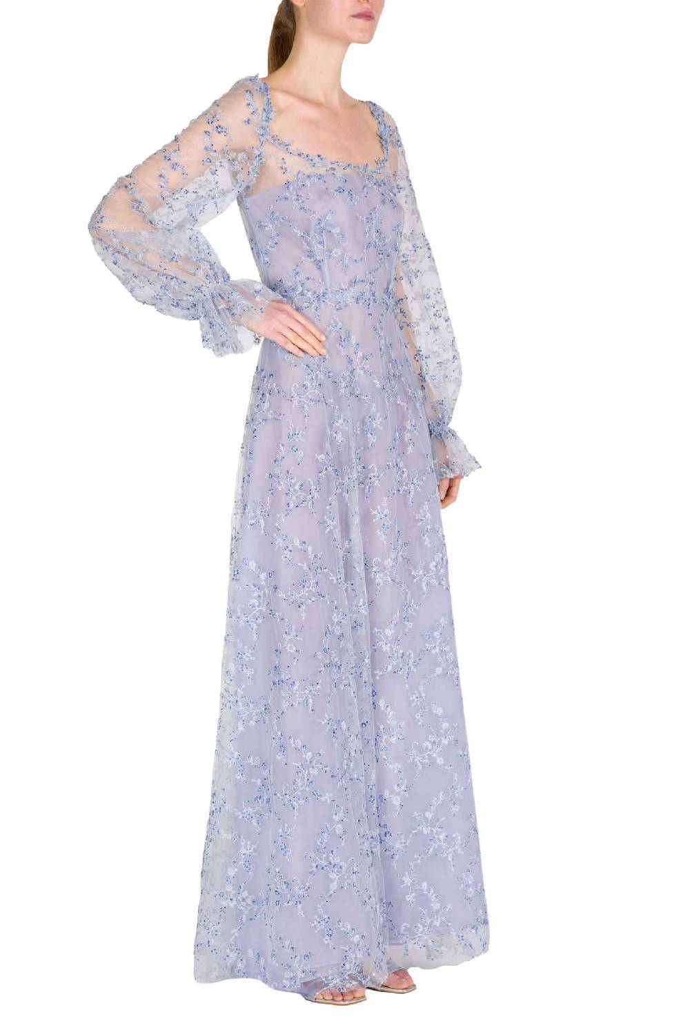 Luisa Beccaria Abito Da Sera In Tulle Blu Con Ricami