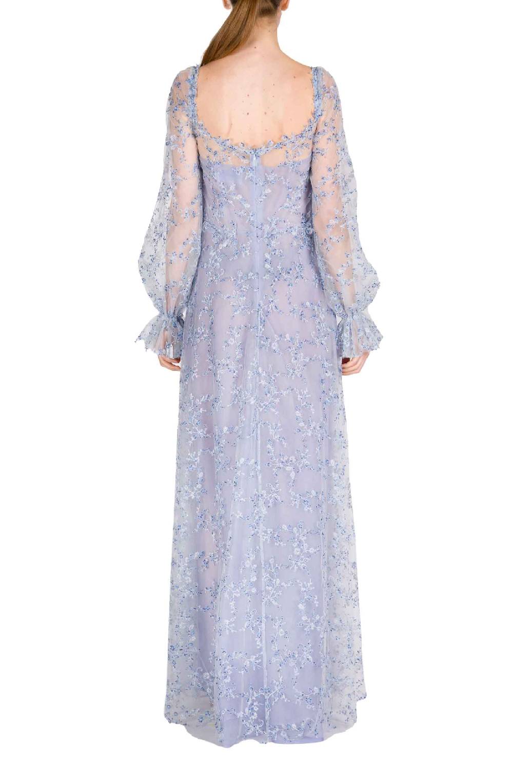 Luisa Beccaria Abito Da Sera In Tulle Blu Con Ricami