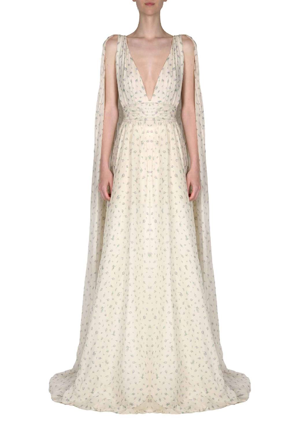 Luisa Beccaria Abito Da Sposa Winter Garden In Georgette Effetto Mantella Con Scollo A V