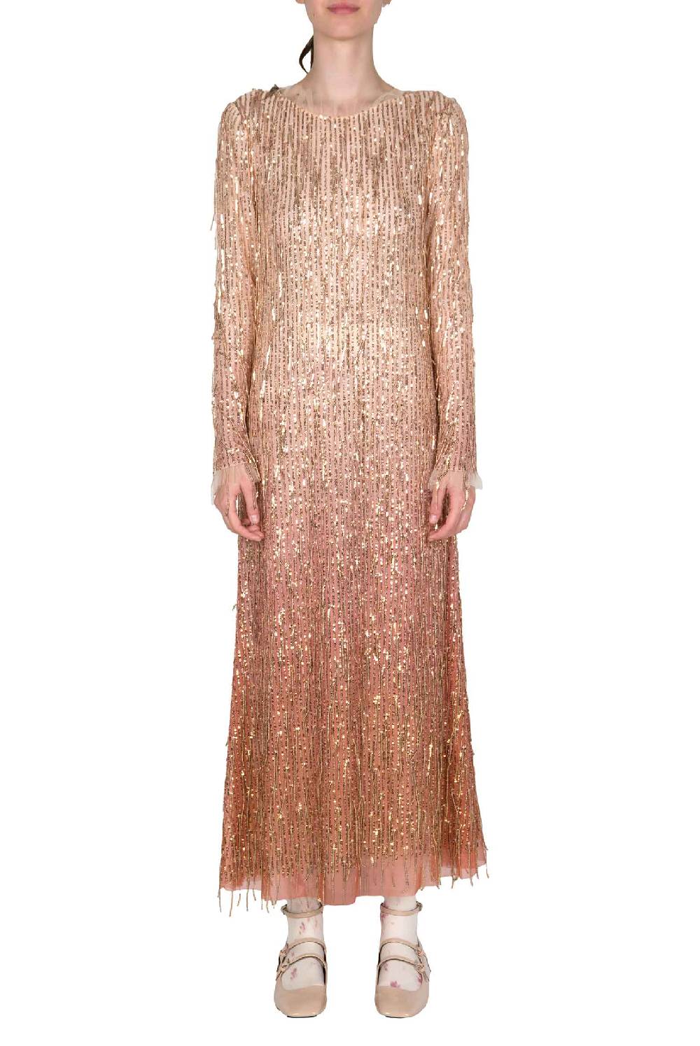 Luisa Beccaria Abito Degrade' In Paillettes Con Frange