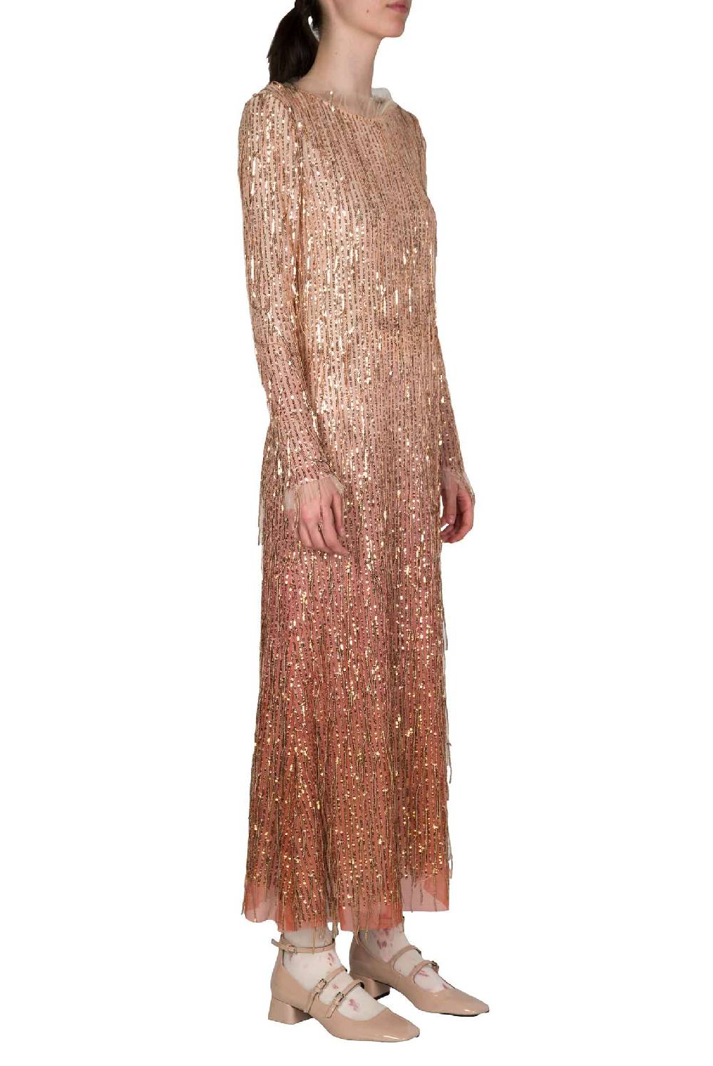 Luisa Beccaria Abito Degrade' In Paillettes Con Frange