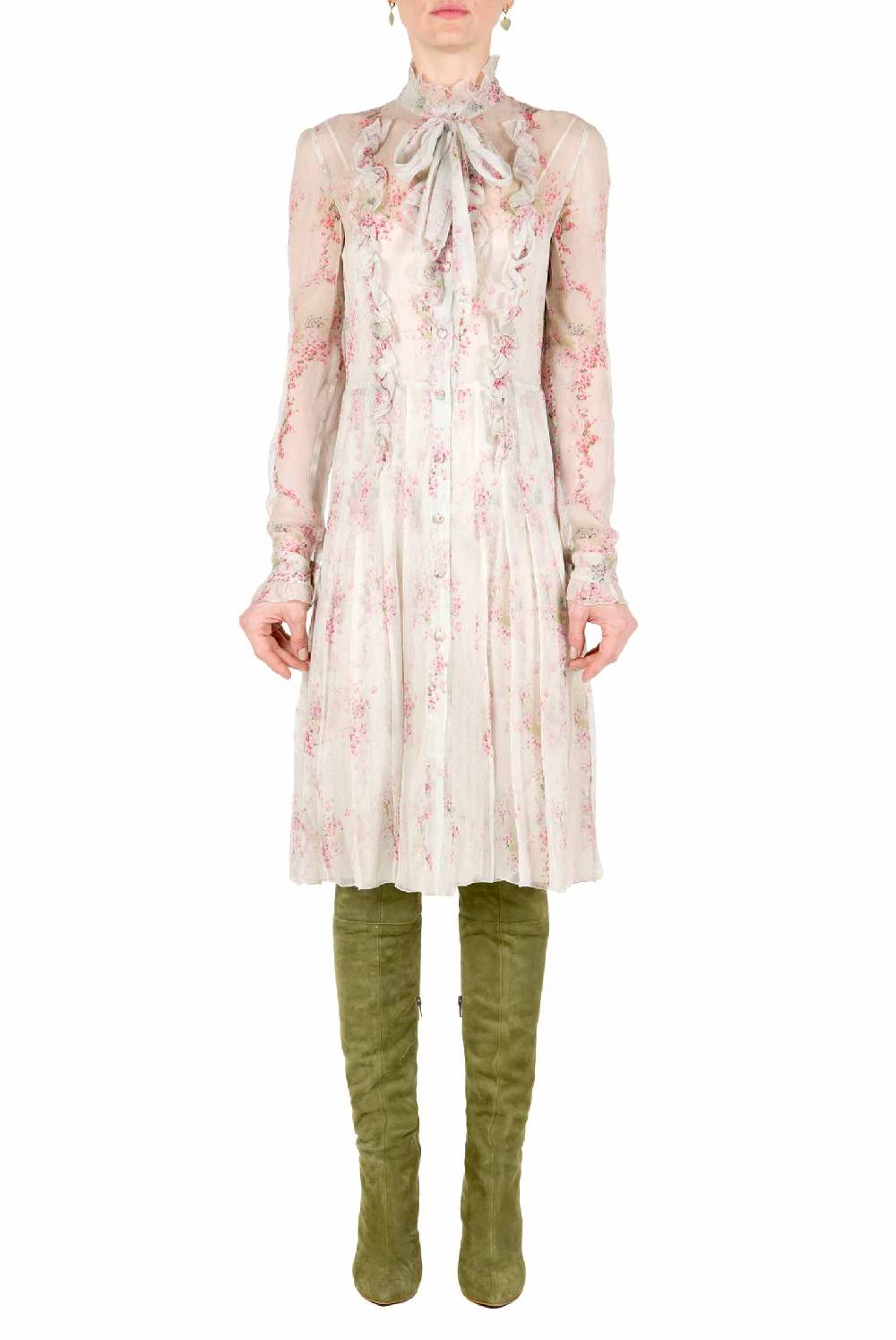 Luisa Beccaria Abito In Chiffon A Pieghe Stampato Con Cerchi Di Rose