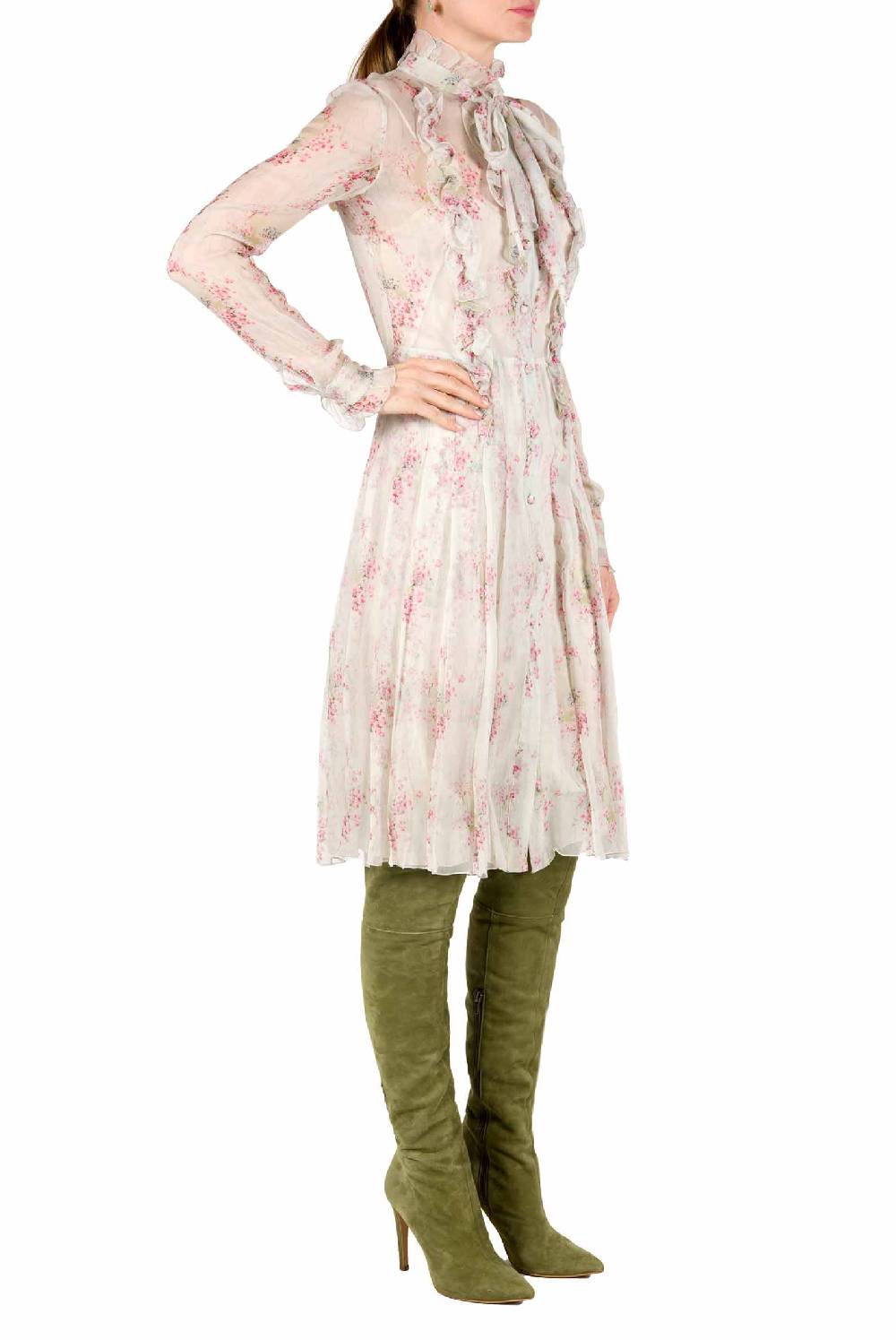 Luisa Beccaria Abito In Chiffon A Pieghe Stampato Con Cerchi Di Rose