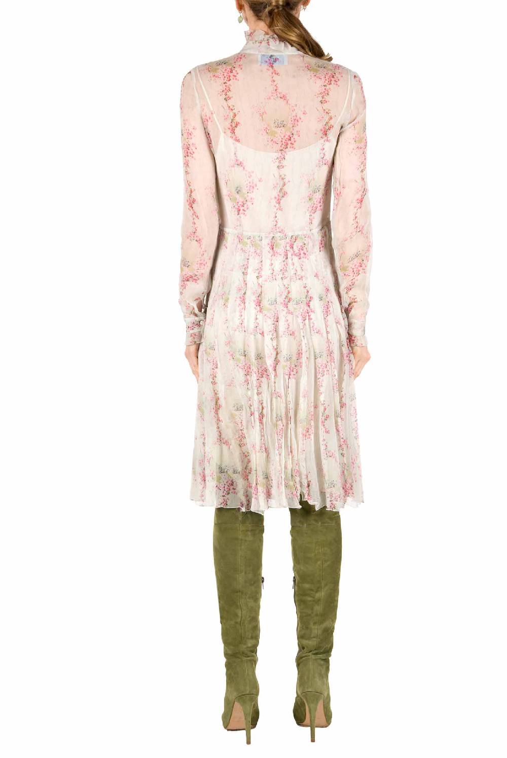 Luisa Beccaria Abito In Chiffon A Pieghe Stampato Con Cerchi Di Rose