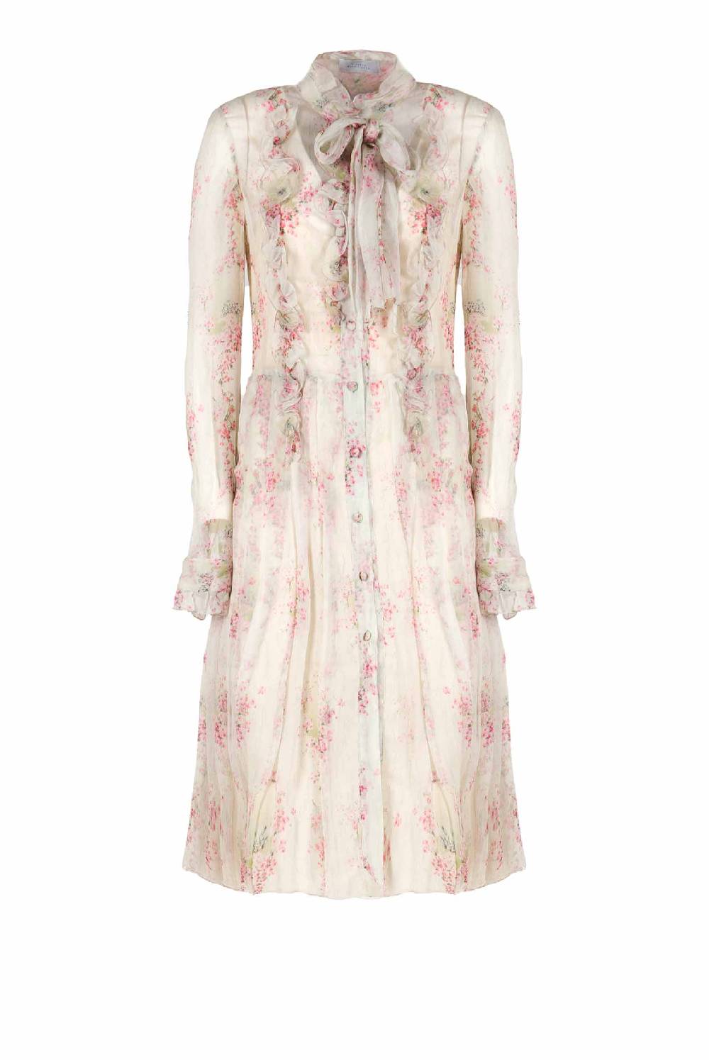 Luisa Beccaria Abito in chiffon a pieghe stampato con cerchi di rose