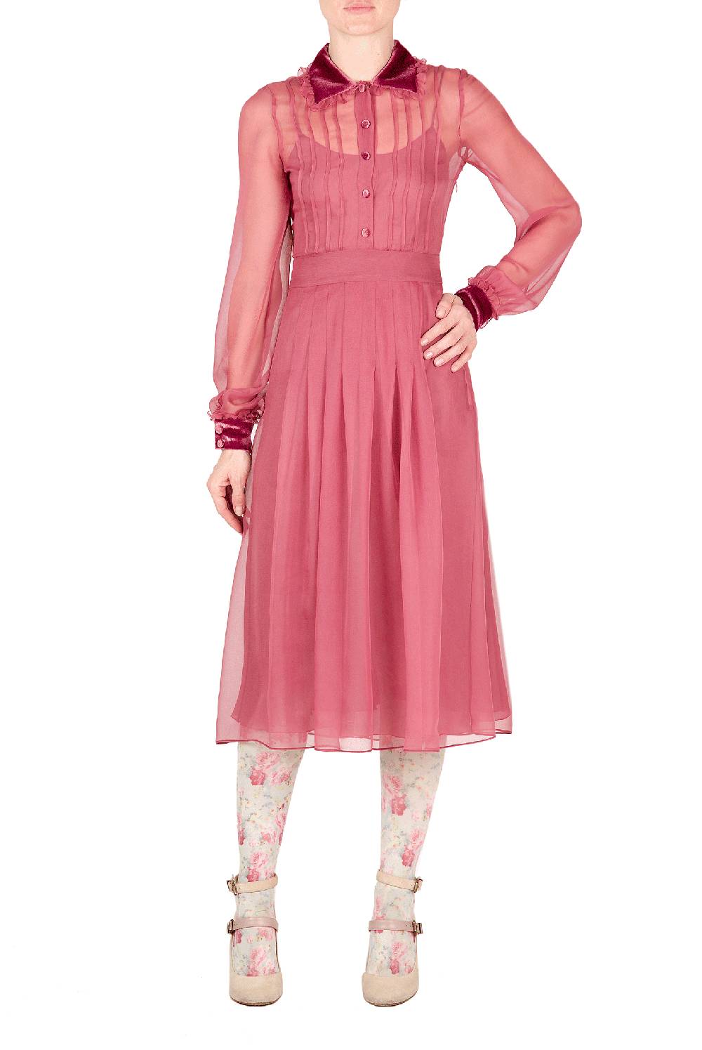 Luisa Beccaria Abito In Chiffon Con Passamaneria In Velluto