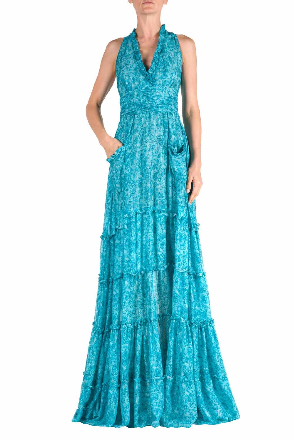 Luisa Beccaria Abito In Chiffon Di Seta Stampato Con Rose